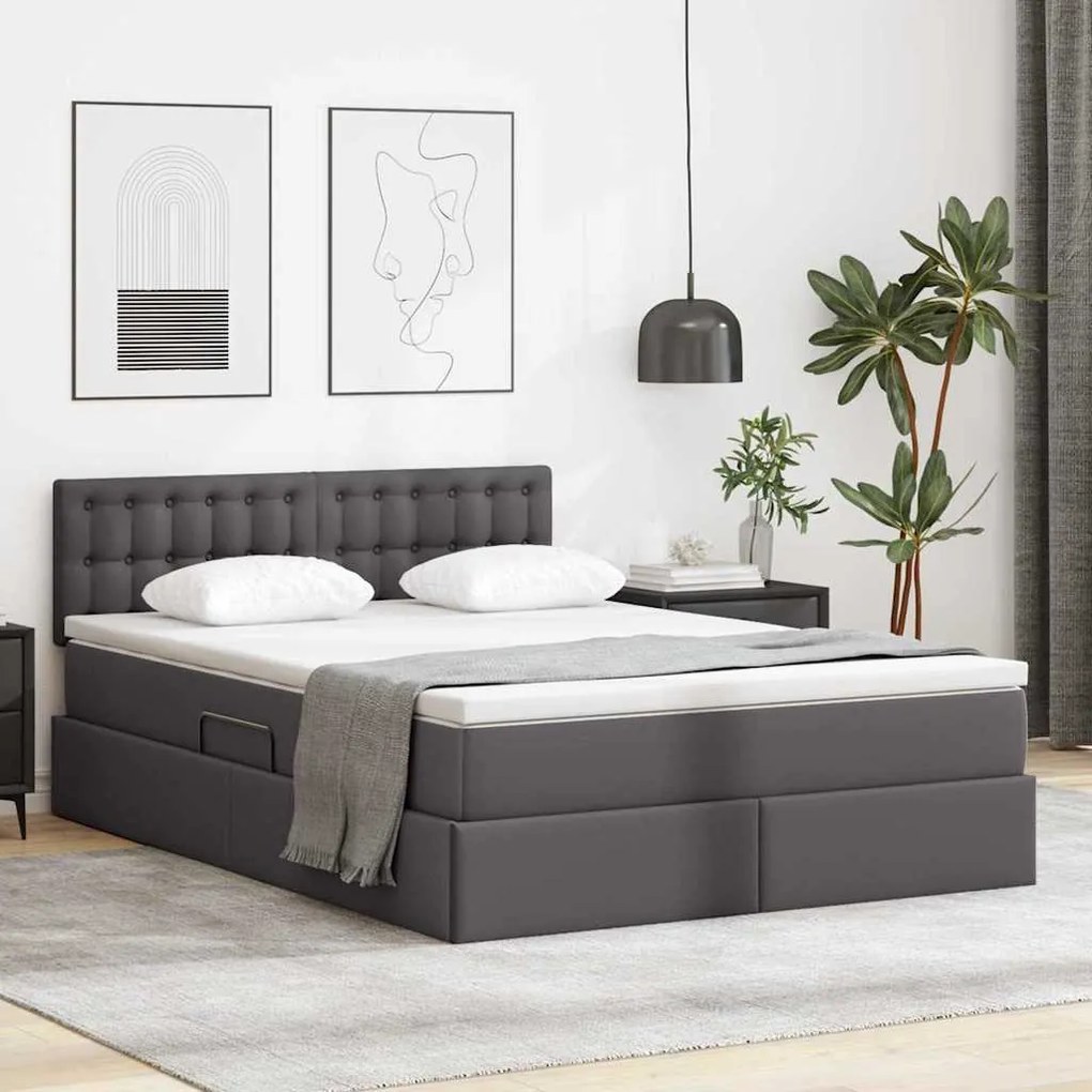 vidaXL Cama com arrumação e colchão com colchão Cinzeto 140 x 200 cm