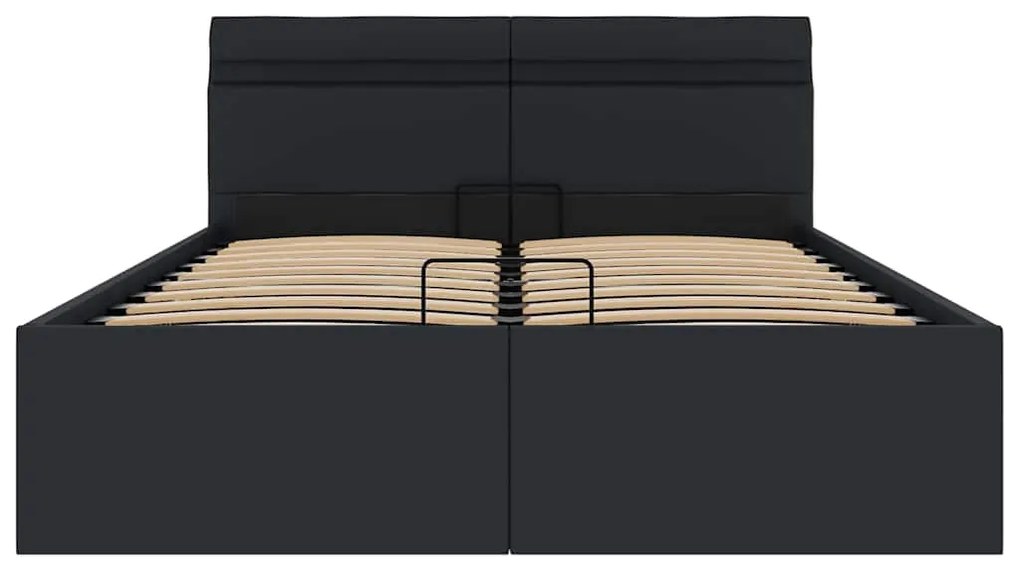 Cama hidráulica LED c/ arrumação 140x200cm couro artifi. preto
