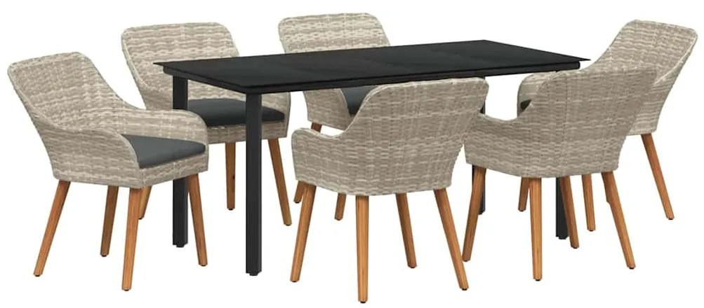 Conjunto de sala de jantar 7 pcs Cinza claro e preto