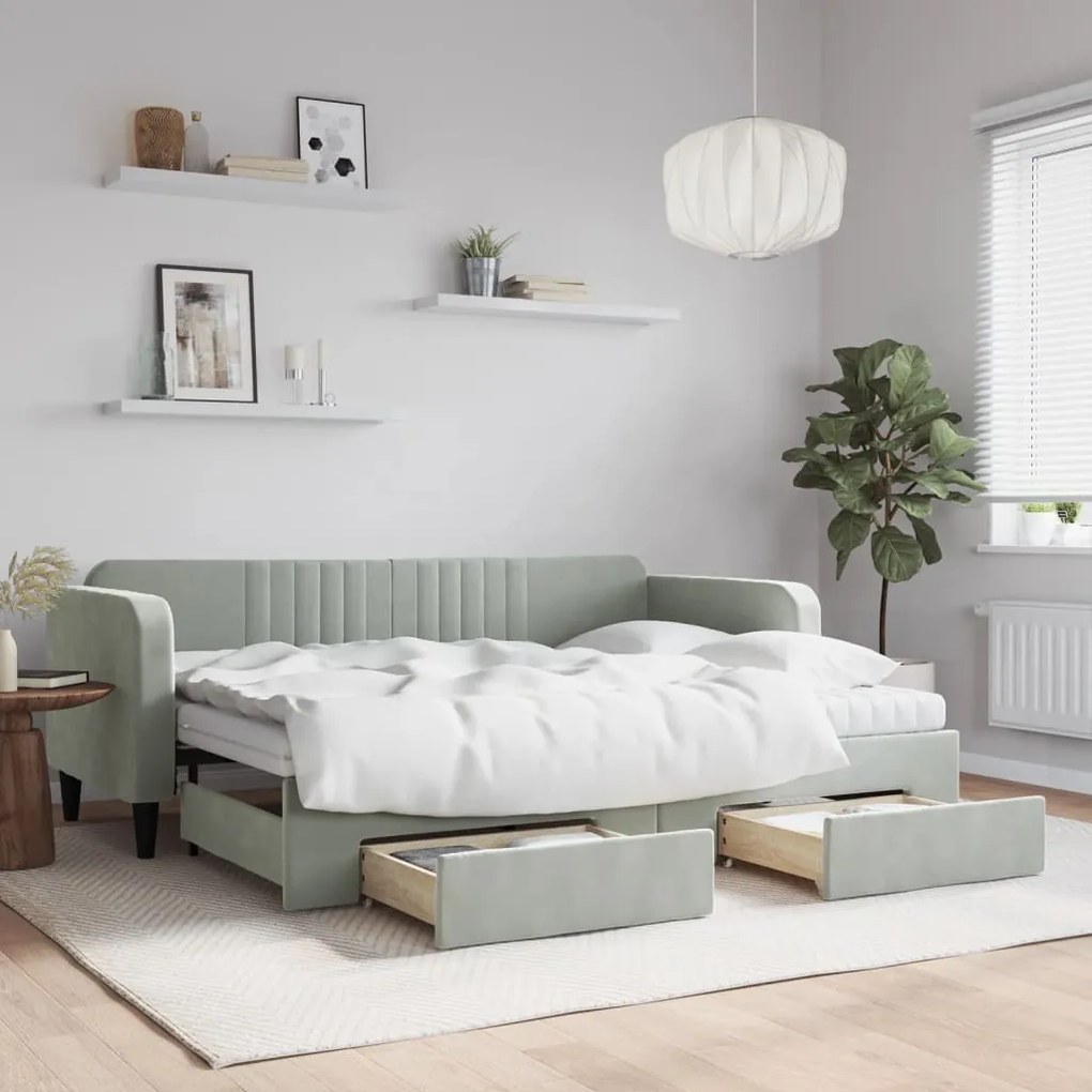 vidaXL Sofá-cama c/ gavetão e gavetas 80x200 cm veludo cinzento-claro