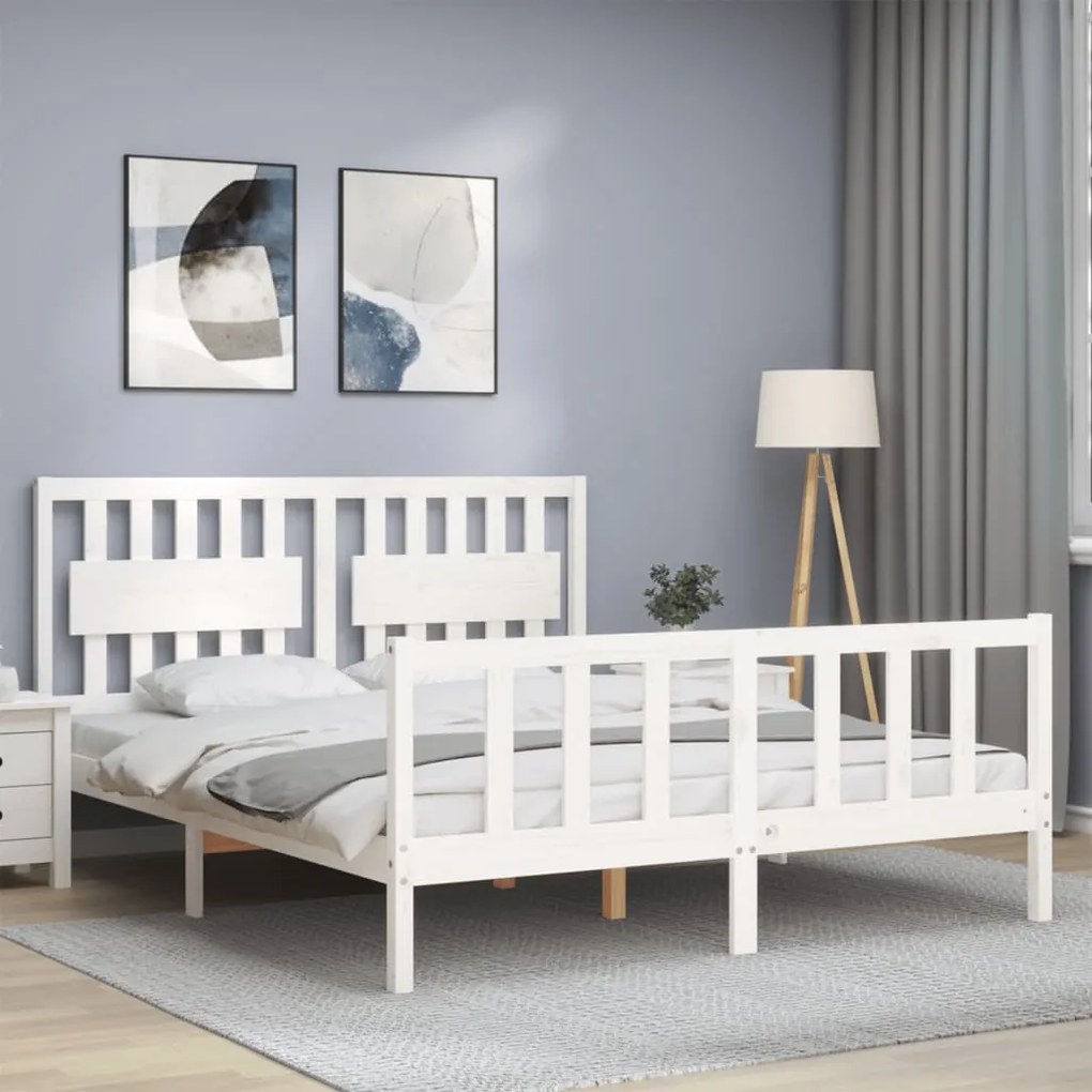 Cama sem colchão 160x200 cm madeira de pinho maciça branco