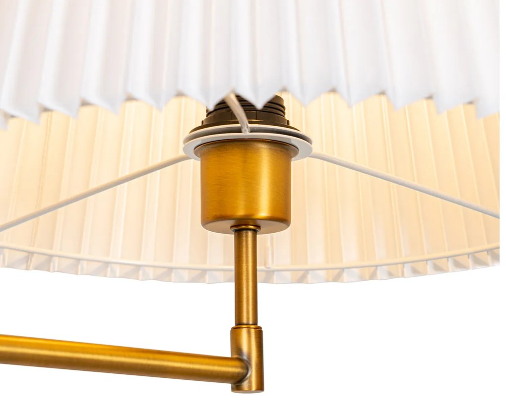 Candeeiro de pé em bronze com abajur branco plissado e braço ajustável - Ladas Deluxe Clássico / Antigo