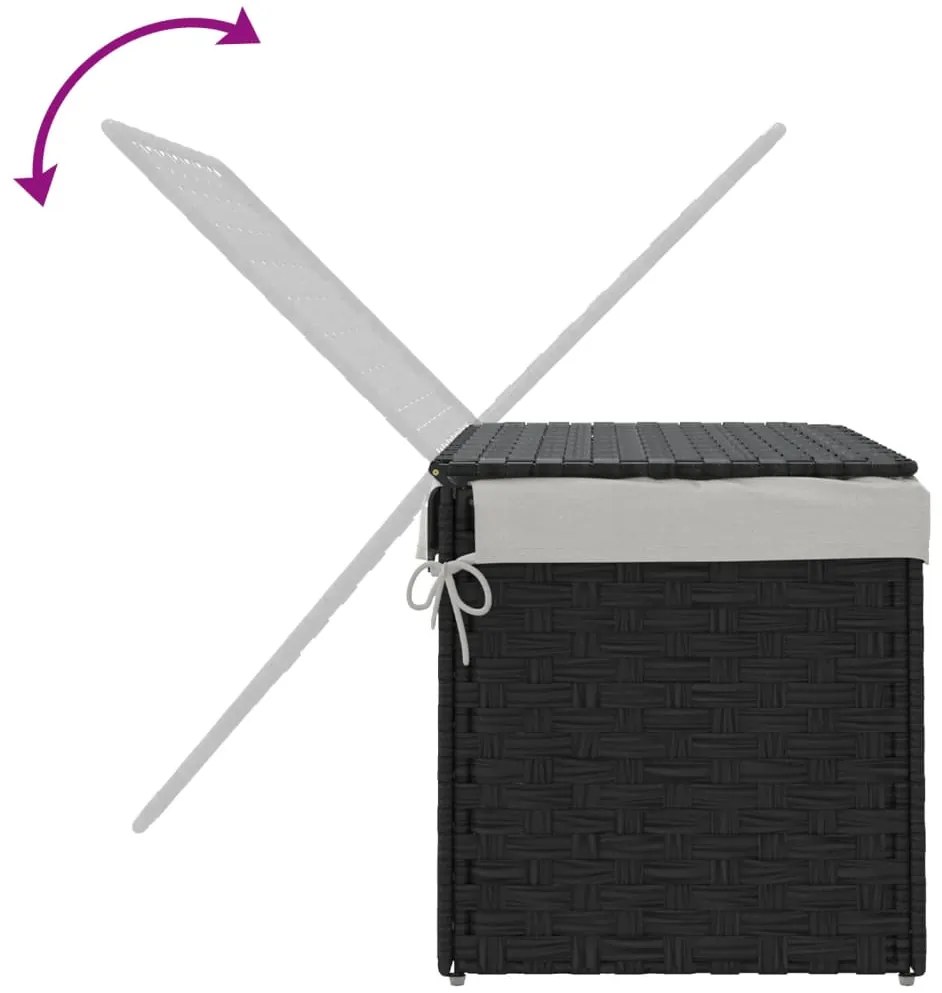 Cesto para roupa suja com tampa 55,5x35x34 cm vime PE preto