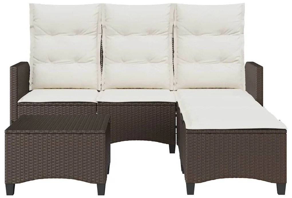 3 pcs conjunto sofás de jardim com almofadões em L vime PE