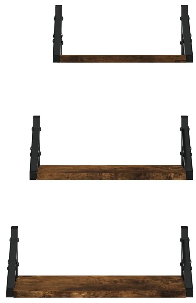 3 pcs prateleiras parede derivados de madeira carvalho fumado