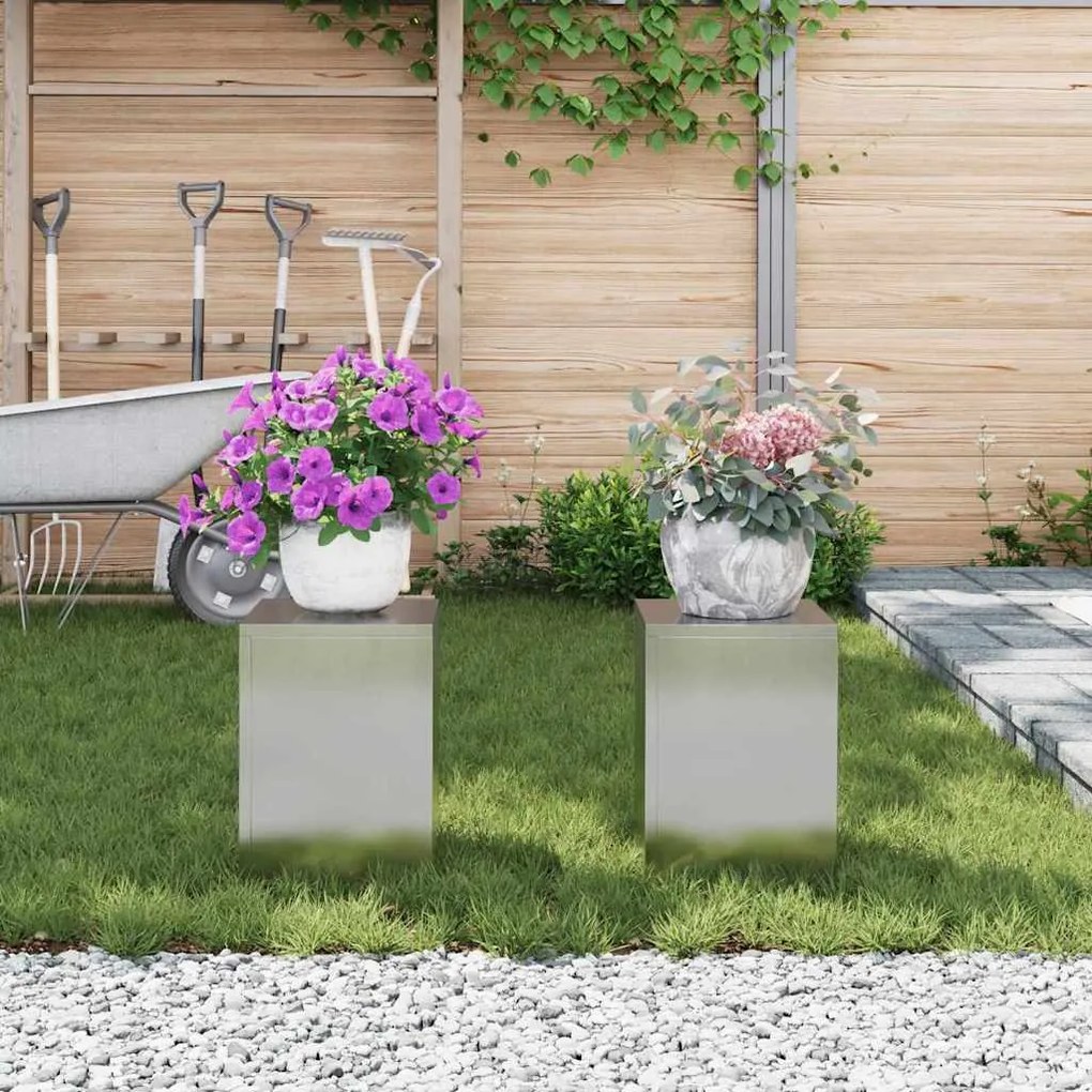 Suportes de Plantas para Exterior Pilar 2 pcs 24x24x35 cm Aço Inoxidáv