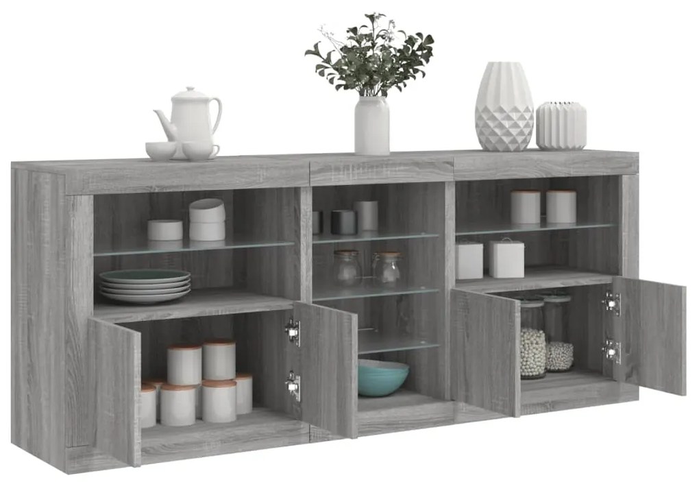 vidaXL Aparador com luzes LED 181,5x37x67 cm cinzento sonoma