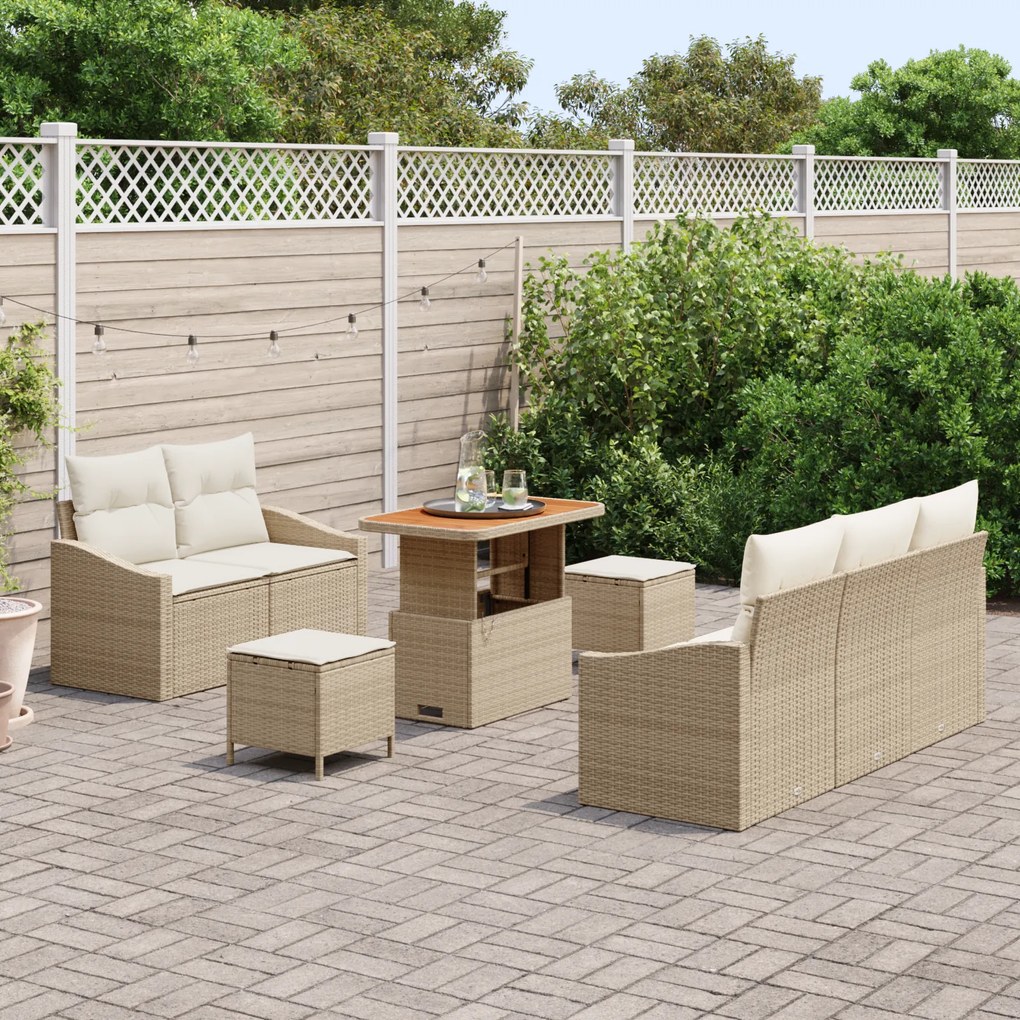 Conjunto de Sofá de Jardim vidaXL de 8 Peças com Almofadas Bege em Pol