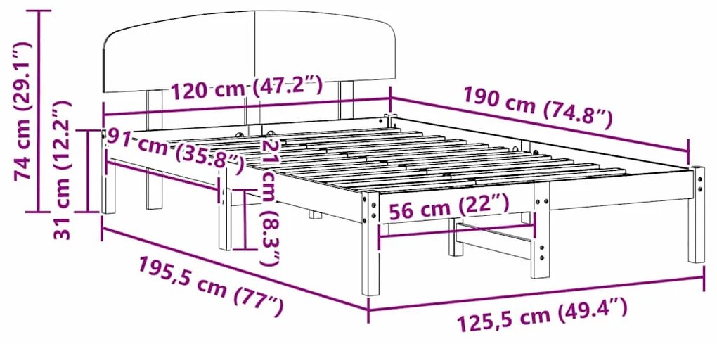 Estrado de Cama com Cabeceira 120x190 cm Madeira Sólida de Pinho