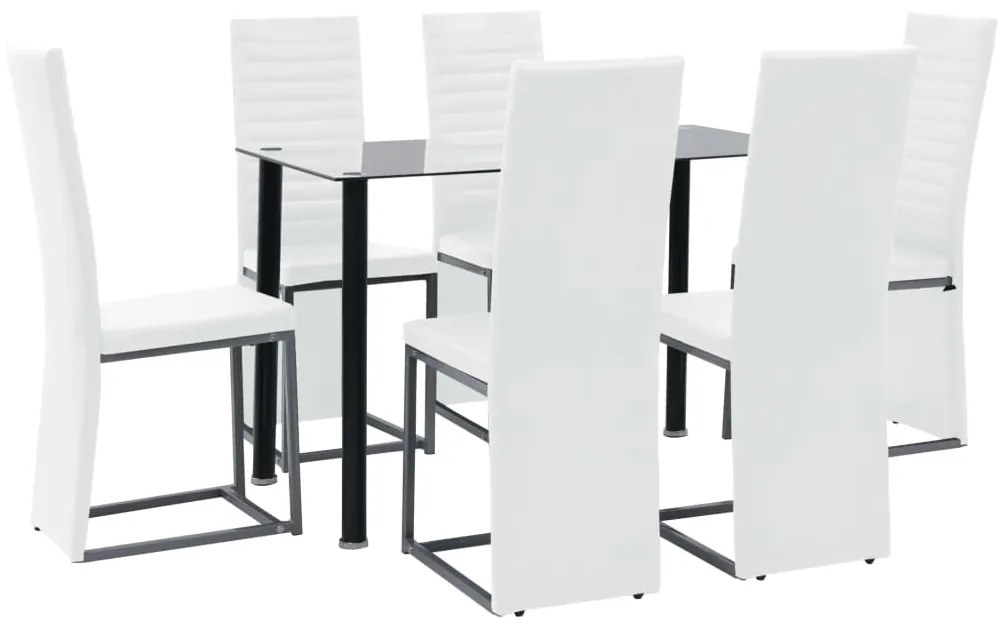 vidaXL Conjunto de jantar 7 pcs aço e vidro temperado preto/branco