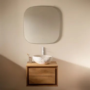 Conjunto De Móveis De Banheiro Em Madeira De Teca Jabari Madeira De Teca & Irregular Em Cimento Branco ↔︎40 Cm - Sklum