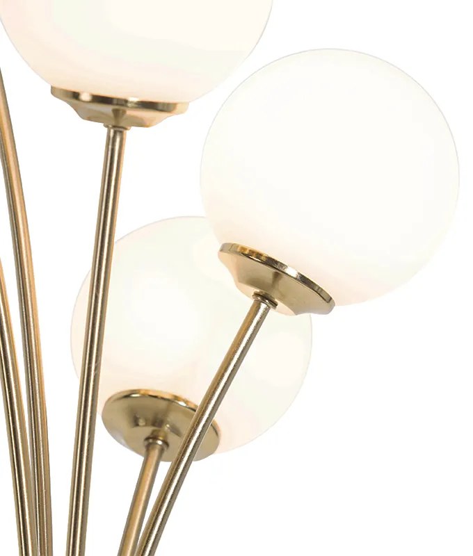 Candeeiro de pé moderno dourado com vidro opalino 5 luzes - Athens Moderno