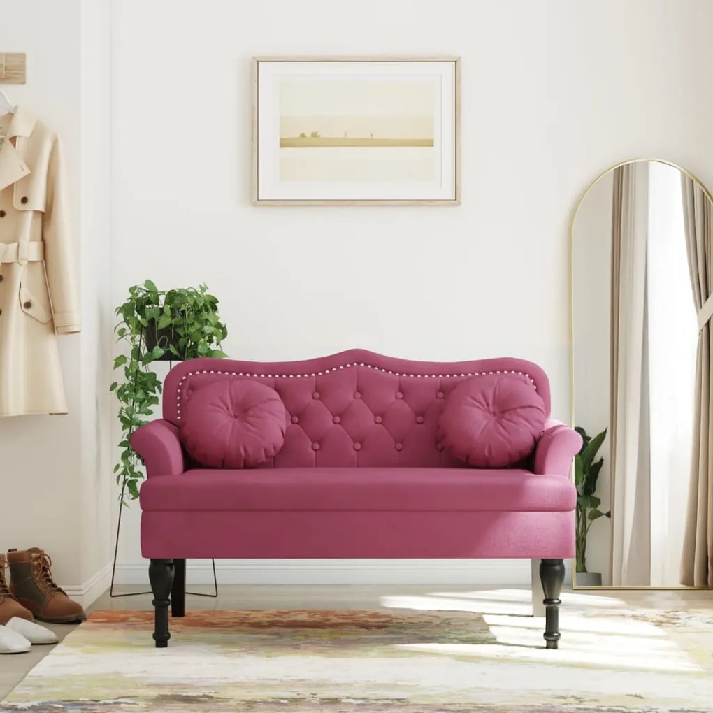 vidaXL Banco com almofadões 120,5x65x75 cm veludo vermelho tinto