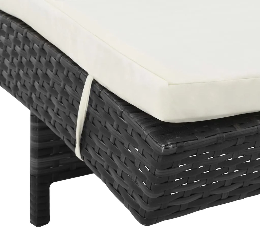 Espreguiçadeiras com rodas e almofadões 2 pcs vime PE preto