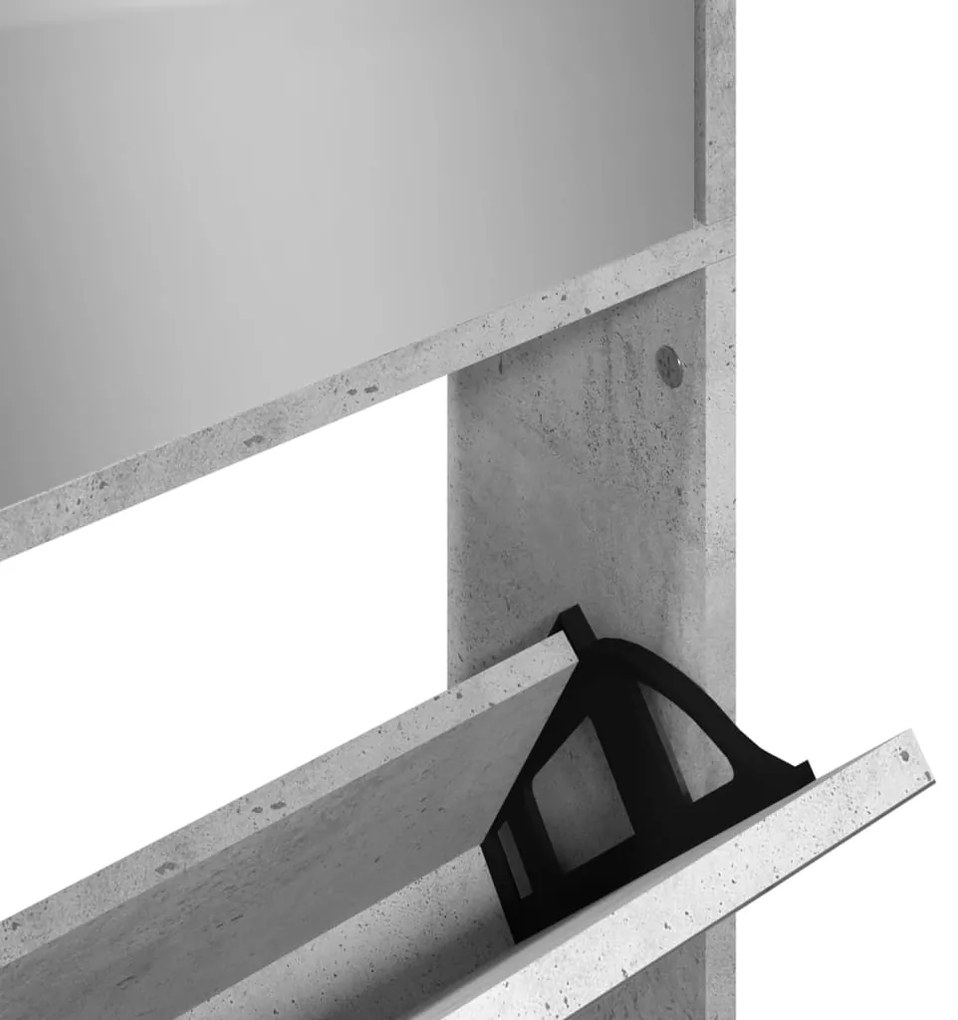 Sapateira c/ espelho 4 divisórias 63x17x134 cm cinza cimento