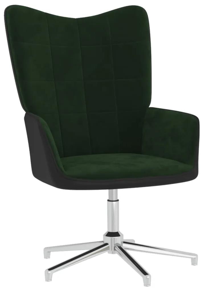 327855 vidaXL Cadeira de descanso PVC e veludo verde-escuro