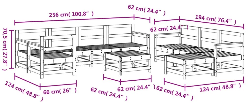 10 pcs conjunto lounge de jardim pinho maciço branco
