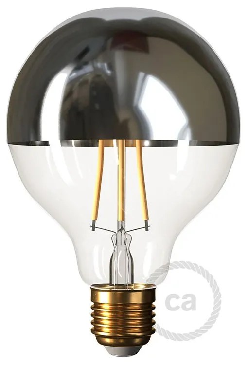 Silver half sphere Globe G95 LED light bulb 7W E27 2700K Dimmable