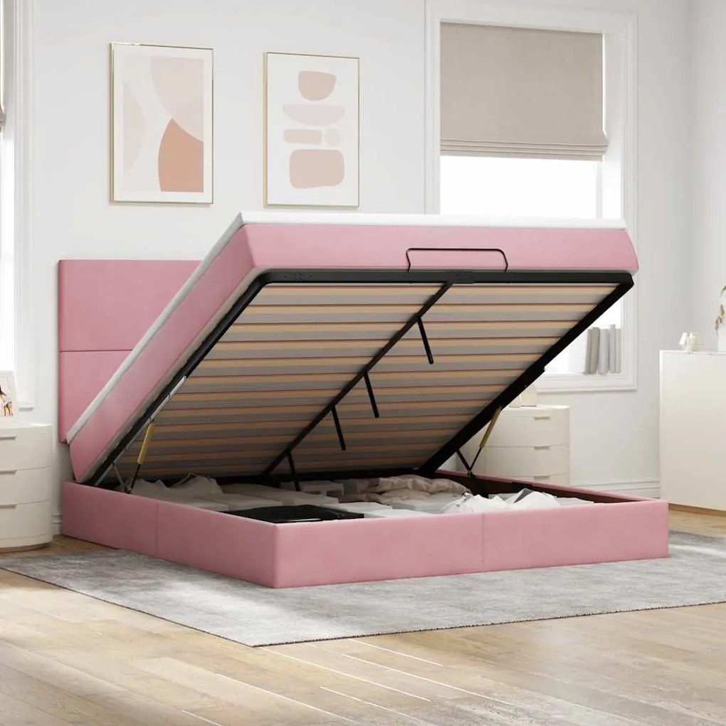 vidaXL Estrutura de cama otomana com colchões 180x200 cm veludo rosa