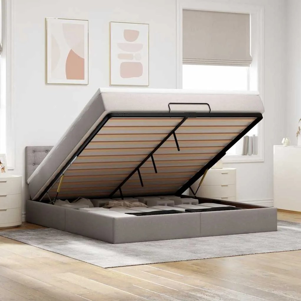 Cama Otomana com colchão &amp; LEDs 180x200cm cinza-acastanhado