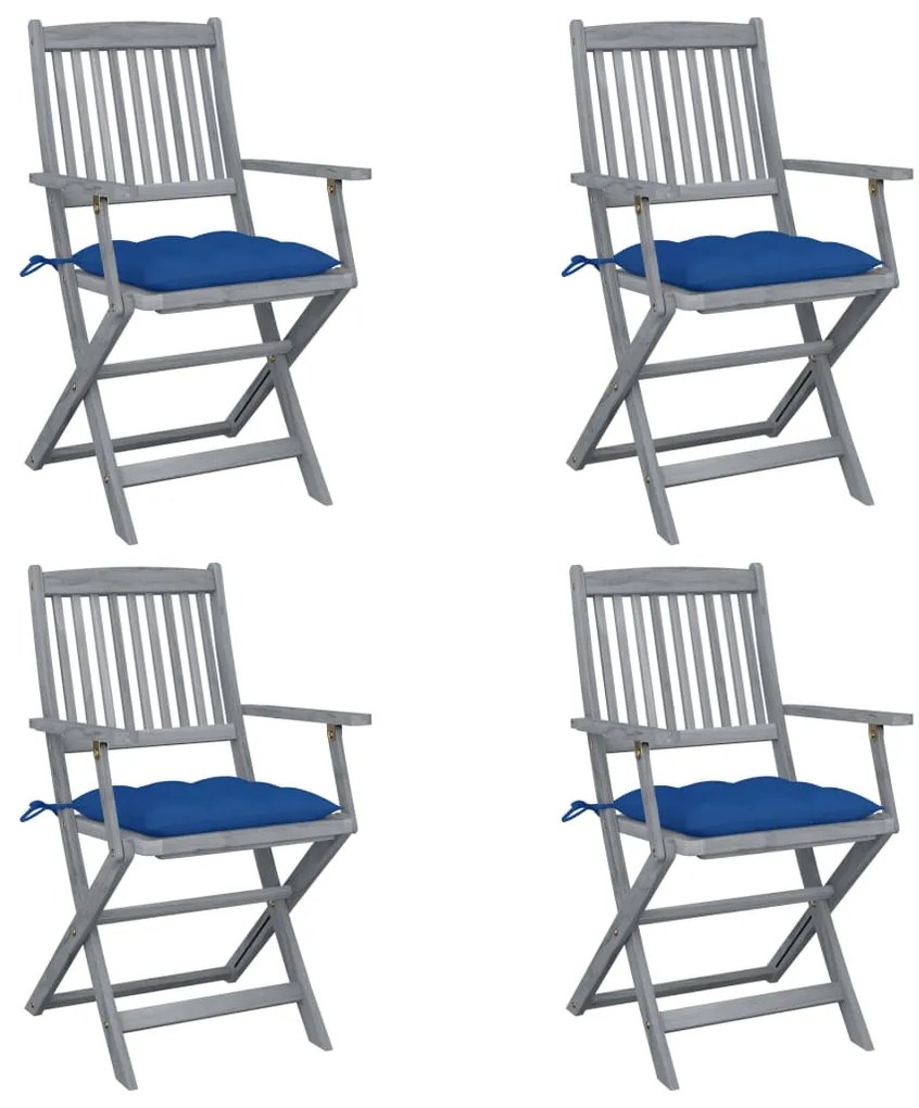 vidaXL Cadeiras exterior dobráveis c/ almofadões 4 pcs acácia maciça