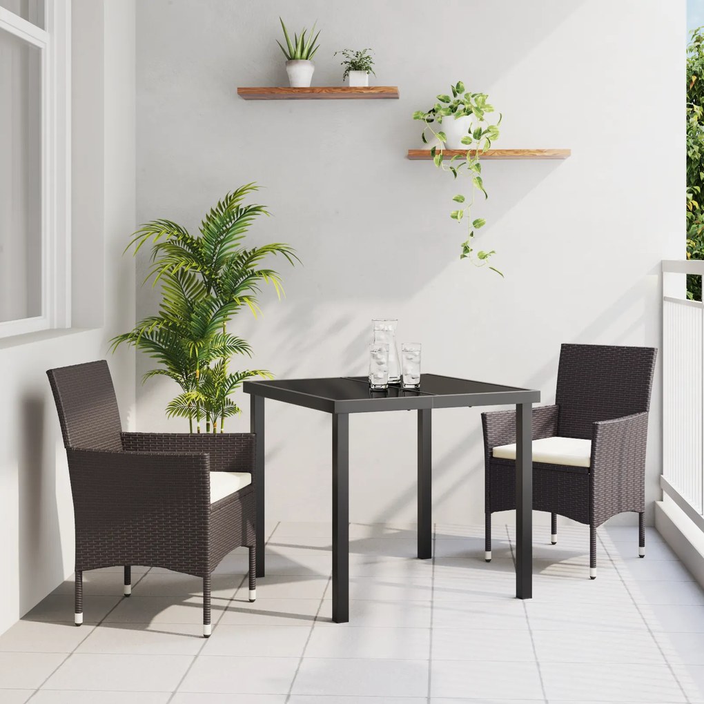 vidaXL Conjunto de Jantar de Jardim 3 Peças Marrom Rattan PE