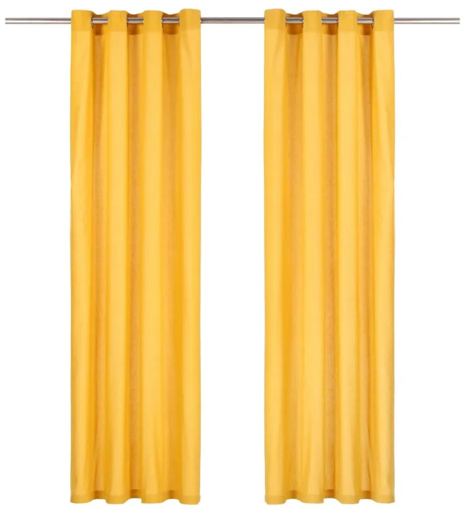 Cortinas com argolas de metal 2 pcs algodão 140x175 cm amarelo