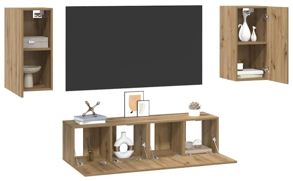 Conjunto de móvel de TV com prateleira 4 pcs carvalho artisiano