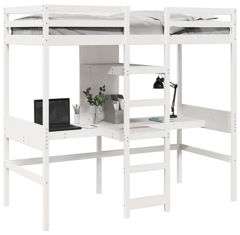 Cama alta sem colchão 90x190 cm pinho maciço branco