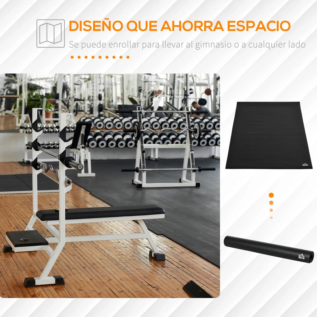 HOMCOM Tapete Protetor de Chão para Equipamentos Fitness 6mm Tapete Antiderrapante para Passadeiras e Bicicletas Estáticas para Casa Academia 180x90cm Preto