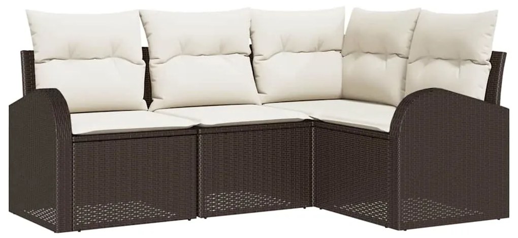 Conjunto de Sofá de Jardim de 4 Peças com Almofadas Vime Poliéster Mar