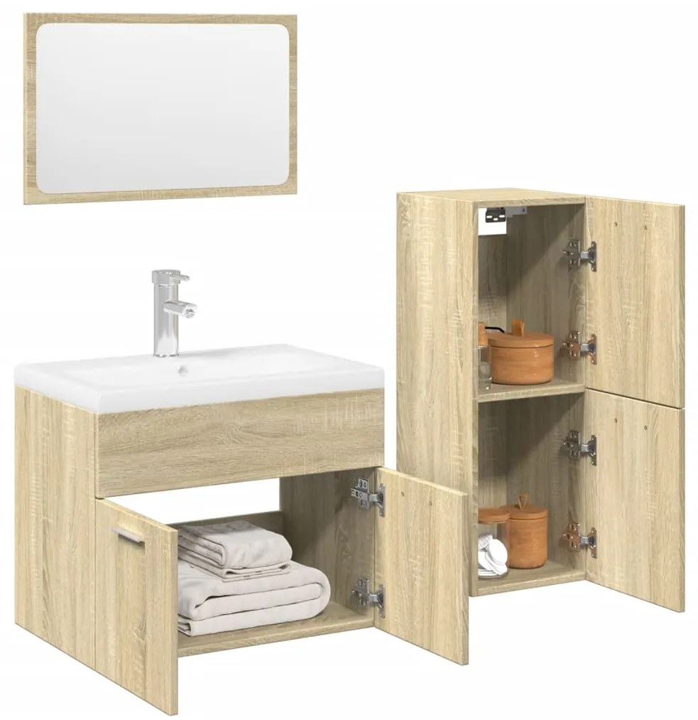 vidaXL 4 pcs conj. móveis casa banho derivados madeira carvalho sonoma