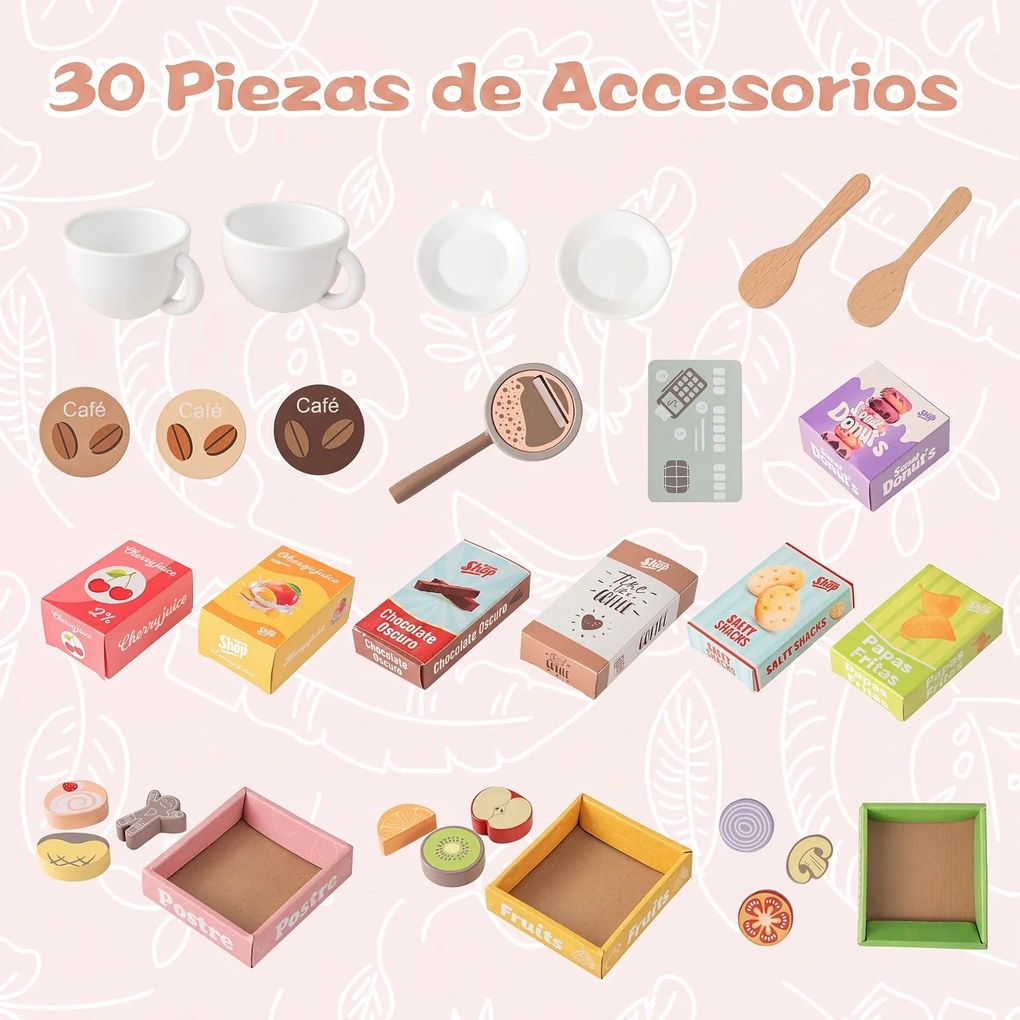 Supermercado de Brinquedo, 95 x 61 x 83 cm, Máquina de Venda Automática Interativa, Rosa