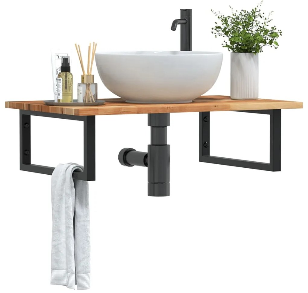 vidaXL Prateleira de parede p/ lavatório aço/madeira de acácia maciça