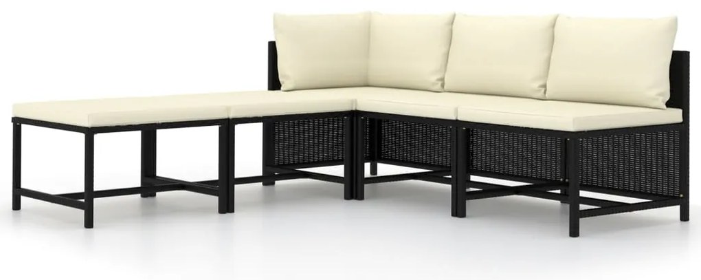 5 pcs conjunto sofás de jardim com almofadões vime PE preto