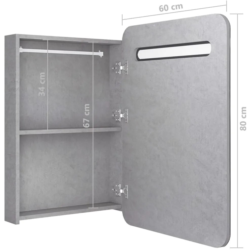 Armário espelhado casa de banho LED 60x11x80cm cinzento cimento