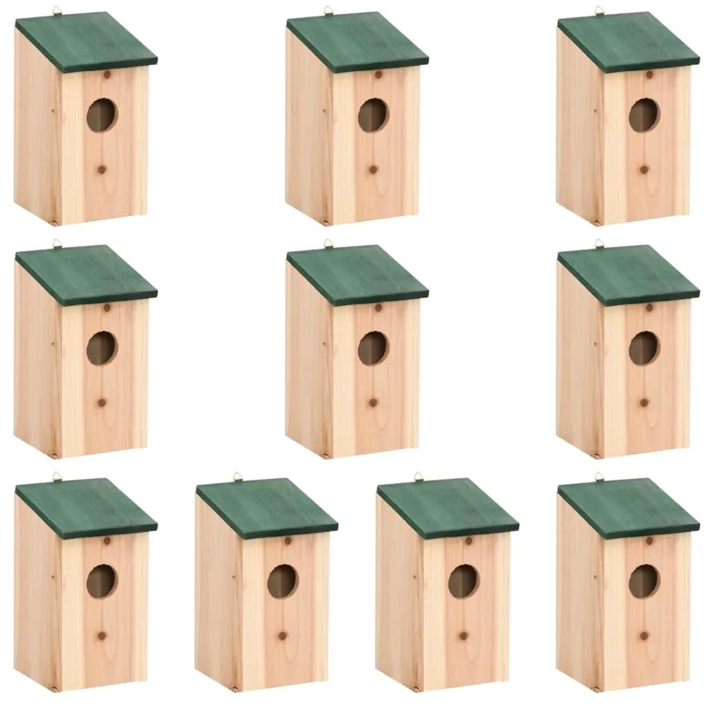 vidaXL Casas para pássaros 10 pcs 12x12x22 cm madeira de abeto maciça