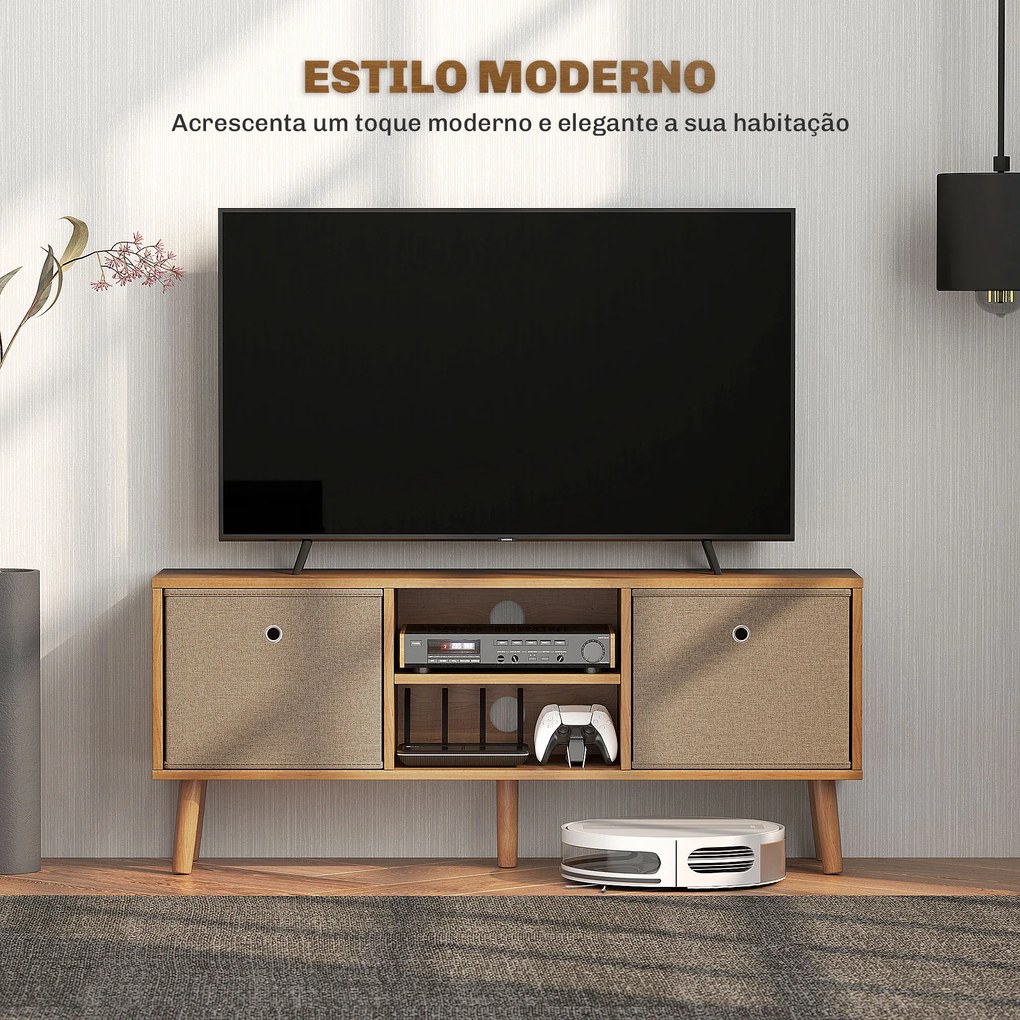 Móvel de TV para Televisores de até 50 Polegadas com 2 Gavetas de Tecido 2 Prateleiras Abertas 110x29x46,5 cm Madeira e Castanho Claro