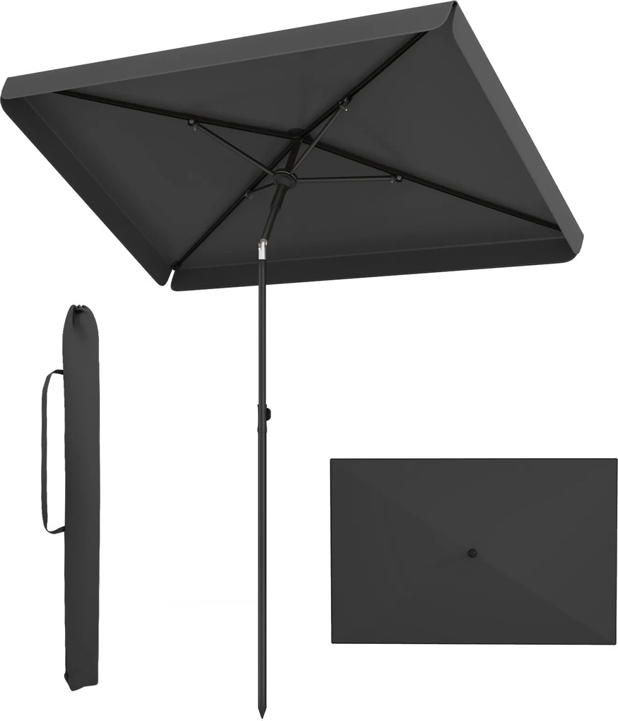 Guarda sol de Exterior Retangular, 200 x 130 cm (BASE NÃO INCLUIDA), Inclinação Bidirecional de 30°, Cinzento
