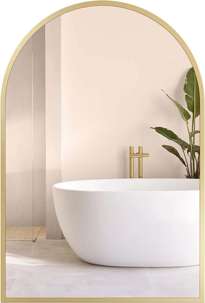 Espelho de parede curvo com moldura de alumínio 91 x 61 cm (C x L) Dourado