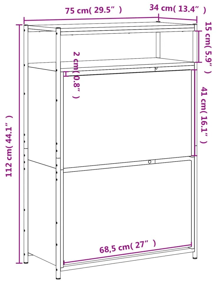 Sapateira 75x34x112 cm derivados de madeira cinzento sonoma