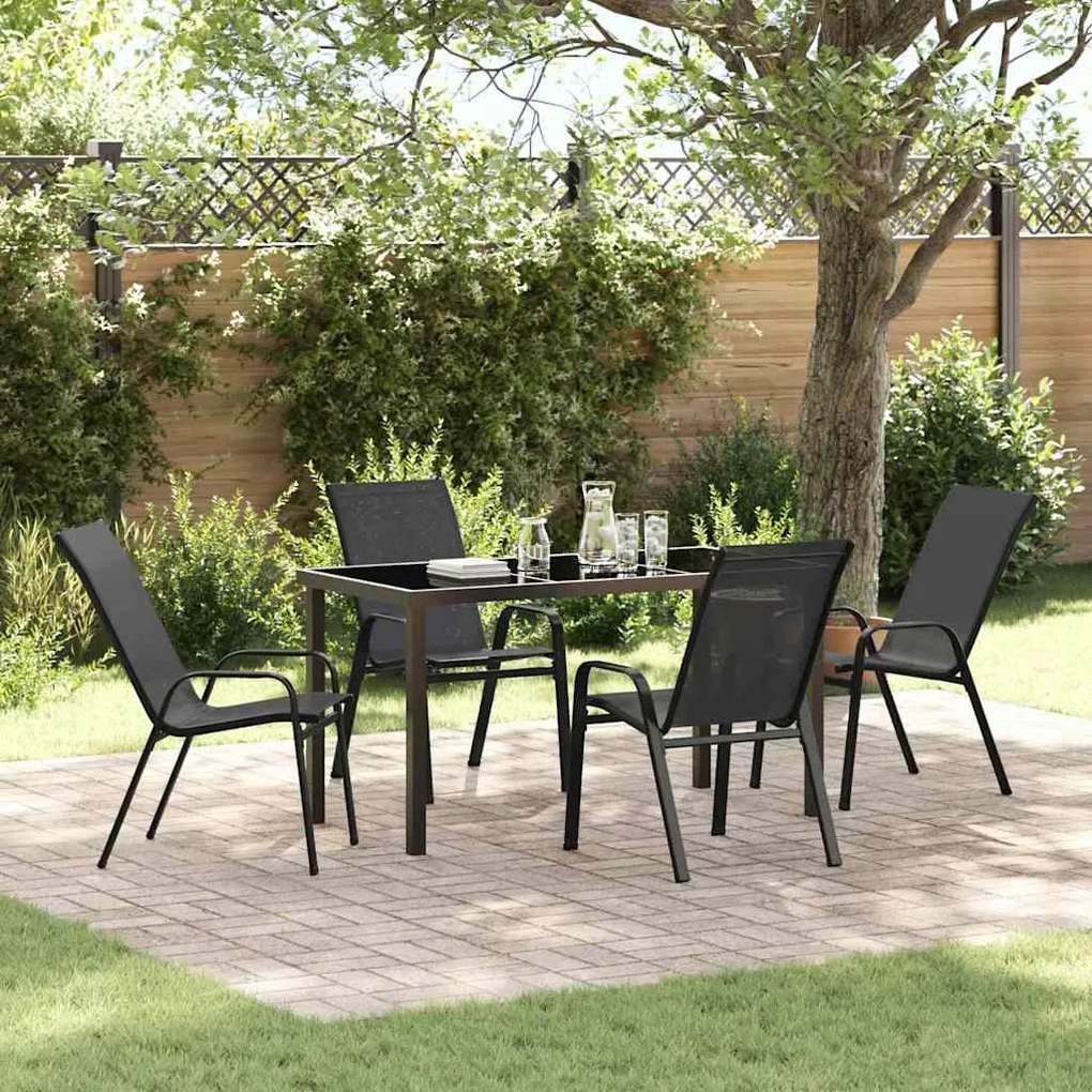 vidaXL Conjunto de Jantar para Jardim com 5 Peças - Textilene Preto e Aço