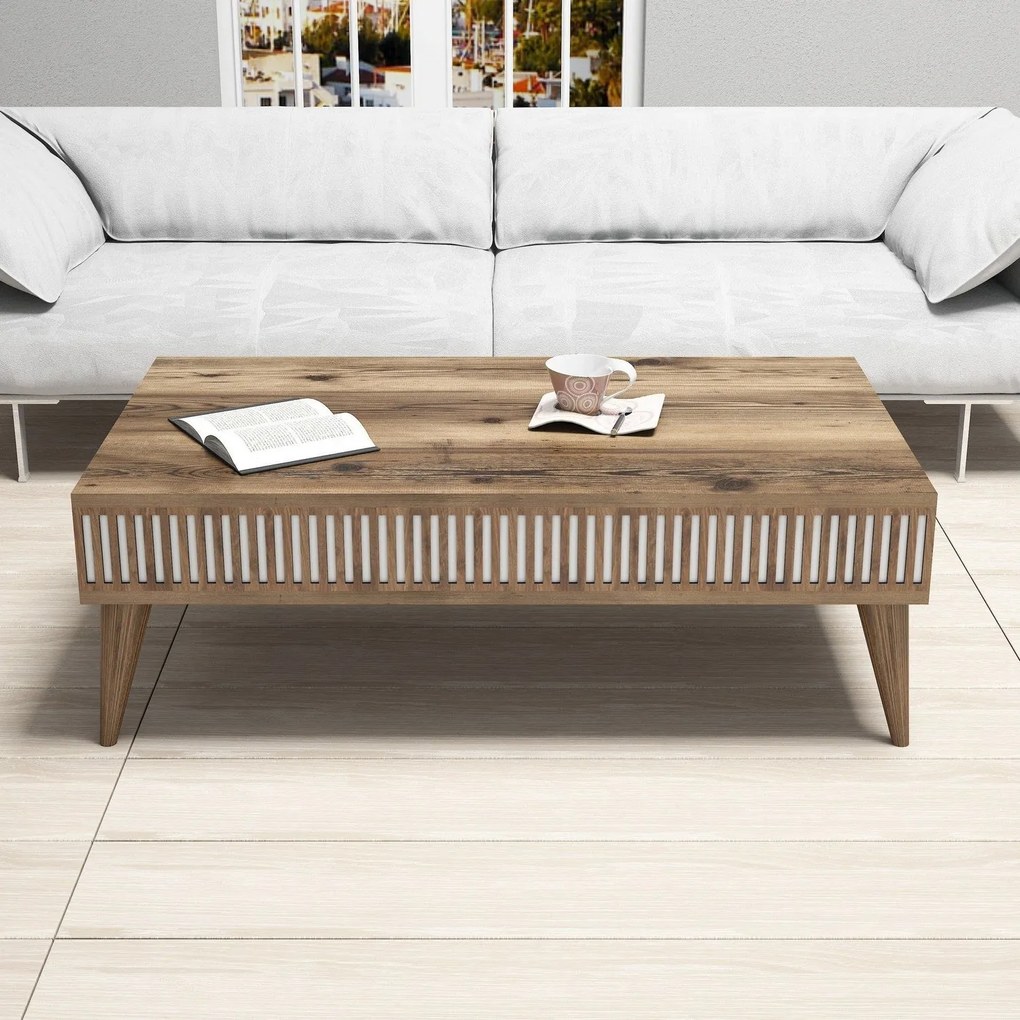 Mesa de Centro Tribal – Nogueira e Branco (105 x 34,6 x 60 cm) | Elegâ