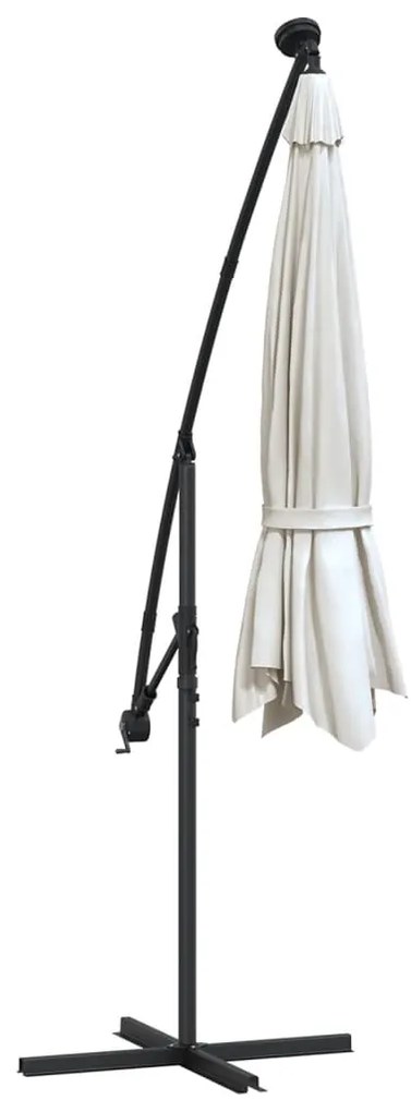 Guarda-sol suspenso c/ iluminação LED 300 cm areia poste metal
