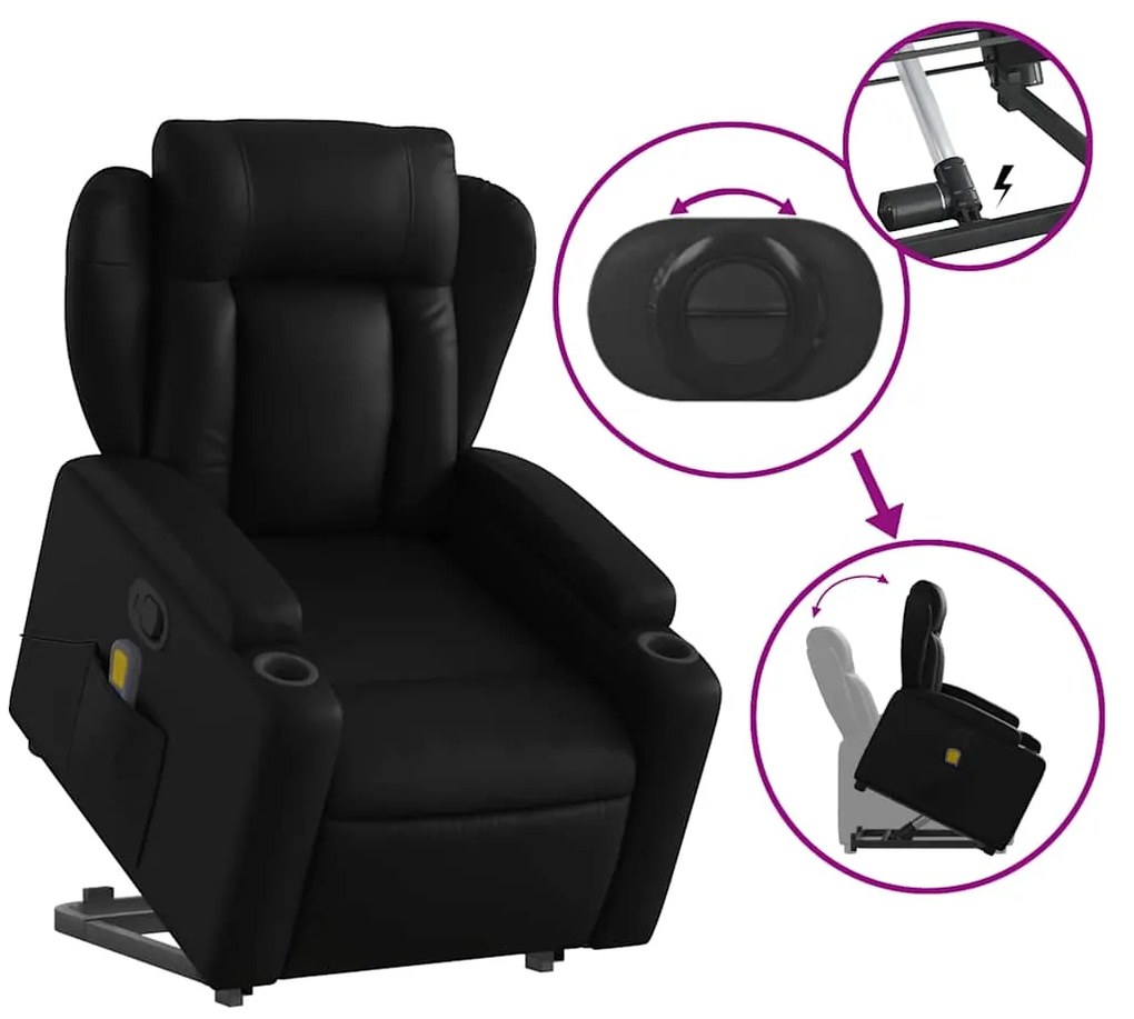 Poltrona massagens reclinável elevatória couro artificial preto