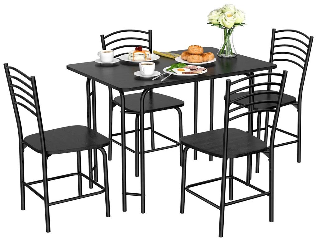 Conjunto de mesa retangular e 4 cadeiras de jantar com pernas de metal à prova de ferrugem, assentos largos preto