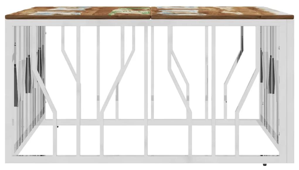 Mesa centro aço inoxidável/madeira recuperada maciça prateado