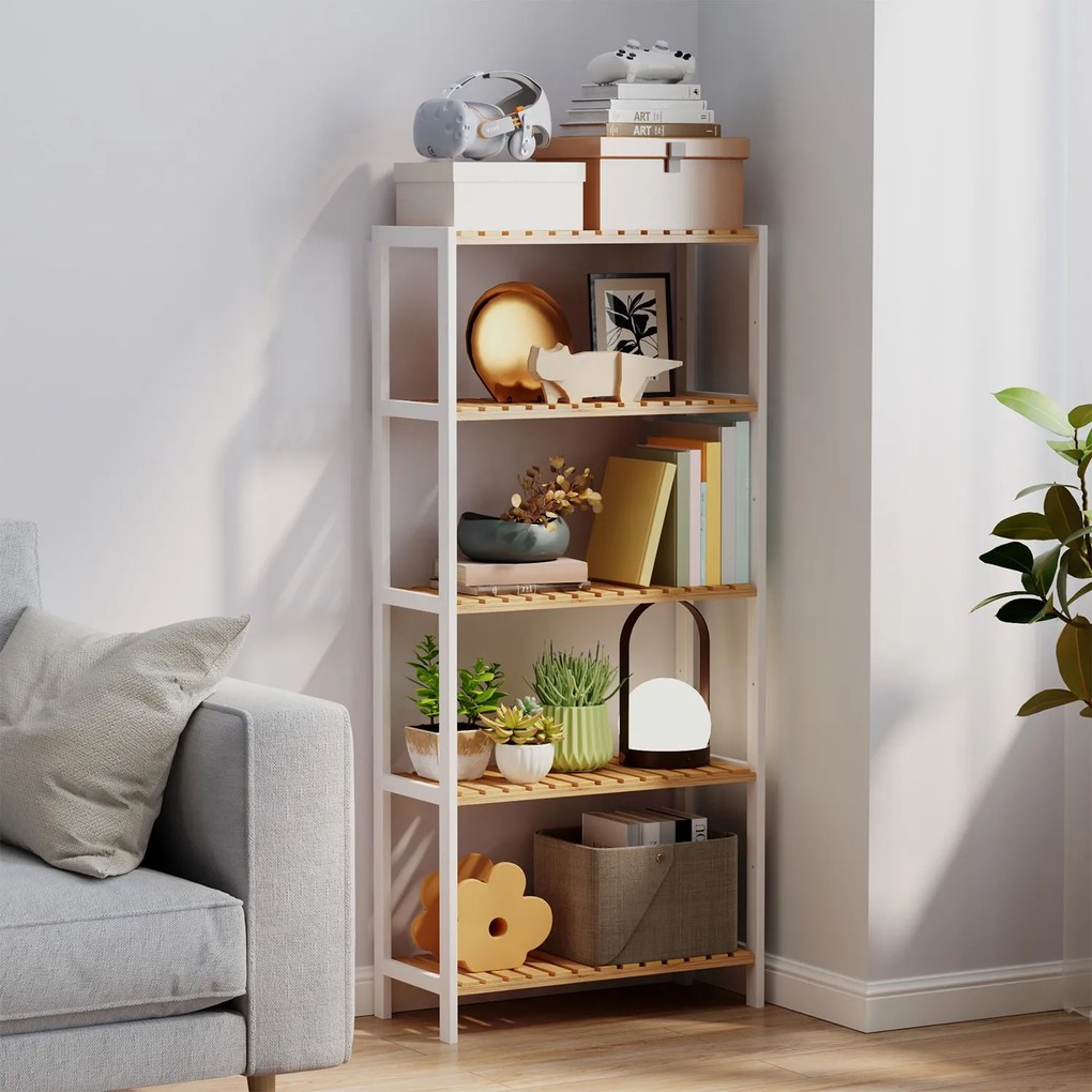 Estante para arrumação de bambu 26 x 60 x 130 cm branca