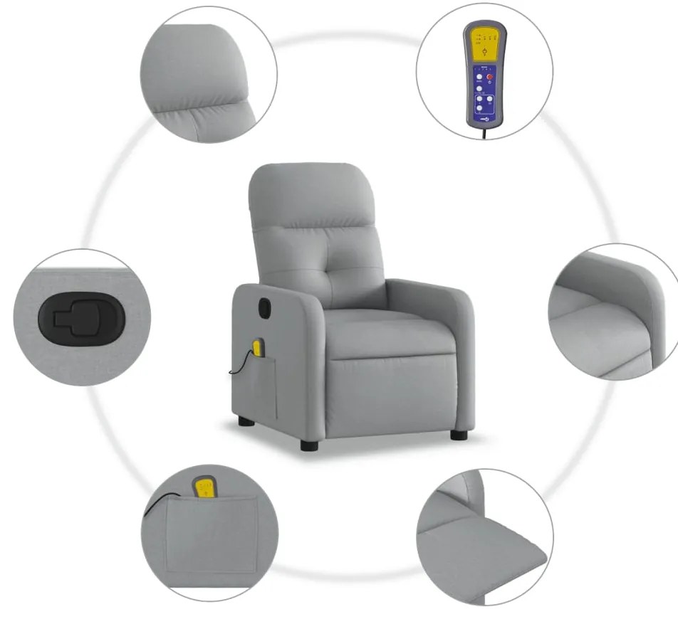 Poltrona de massagens reclinável tecido cinzento-claro