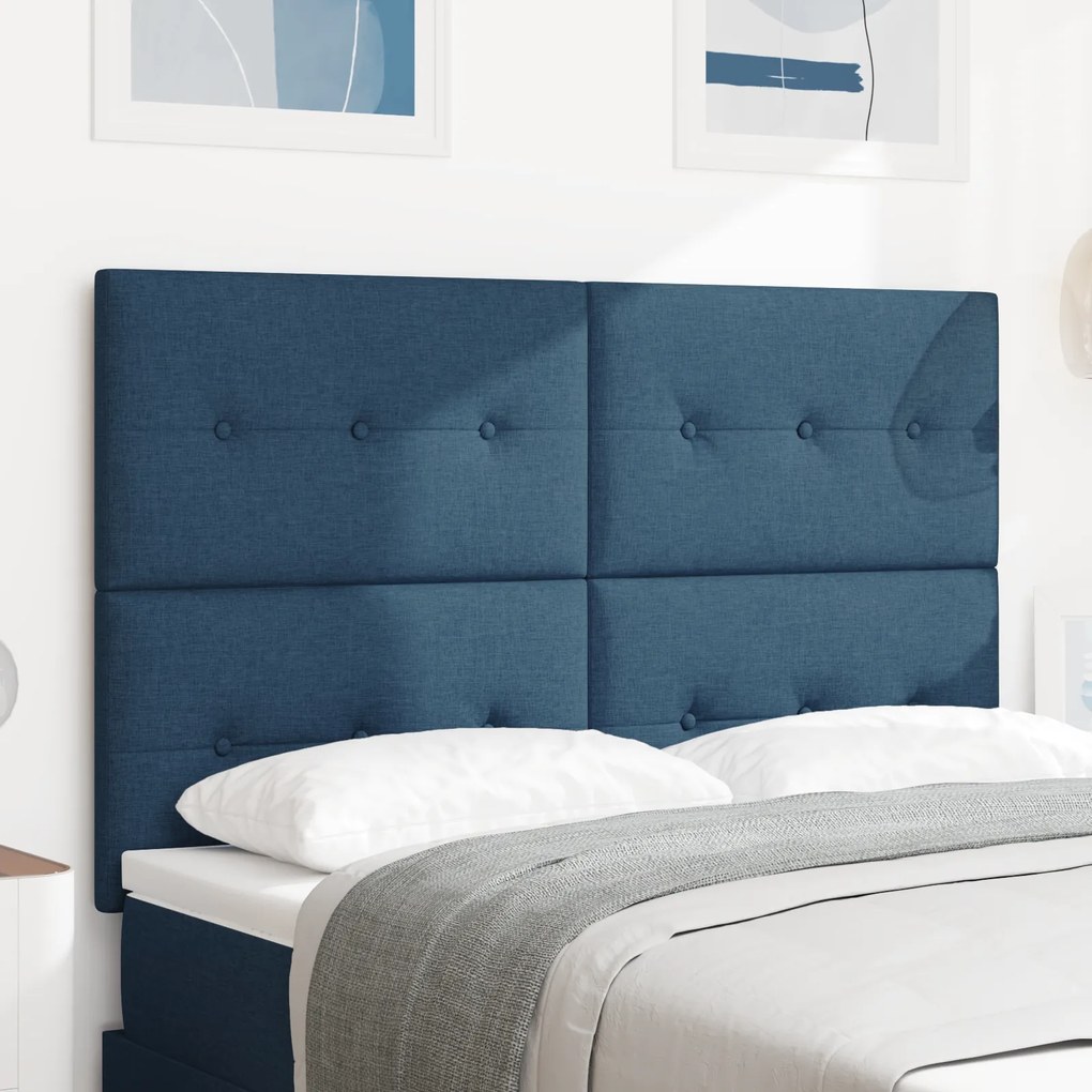 Cabeceira vidaXL Botões Almofadados Azul 140 cm Tecido